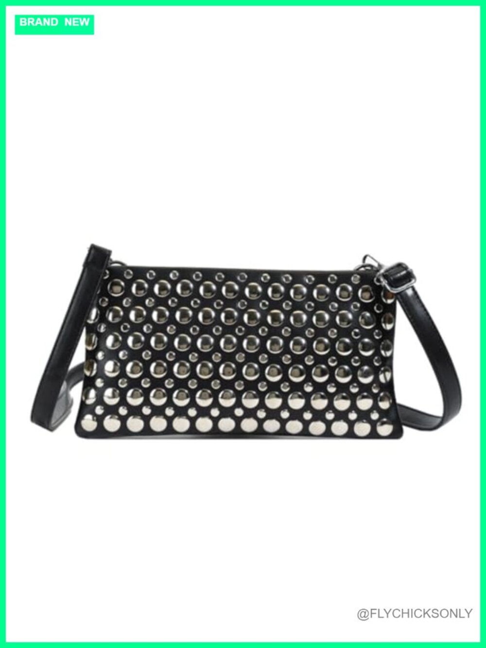 Faux Leather Studded Envelope Crossbody Bag with Detachable Strap